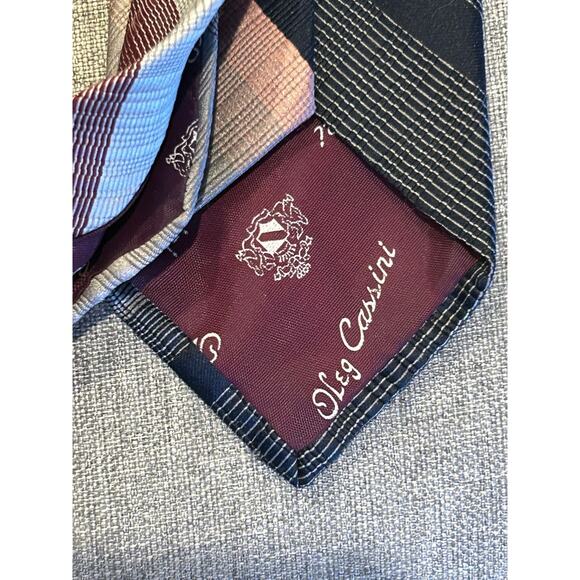 Vintage Oleg Cassini Burma Men's Neck Tie Pink Grey Blue 70s diagonal thin 3" - Picture 4 of 6